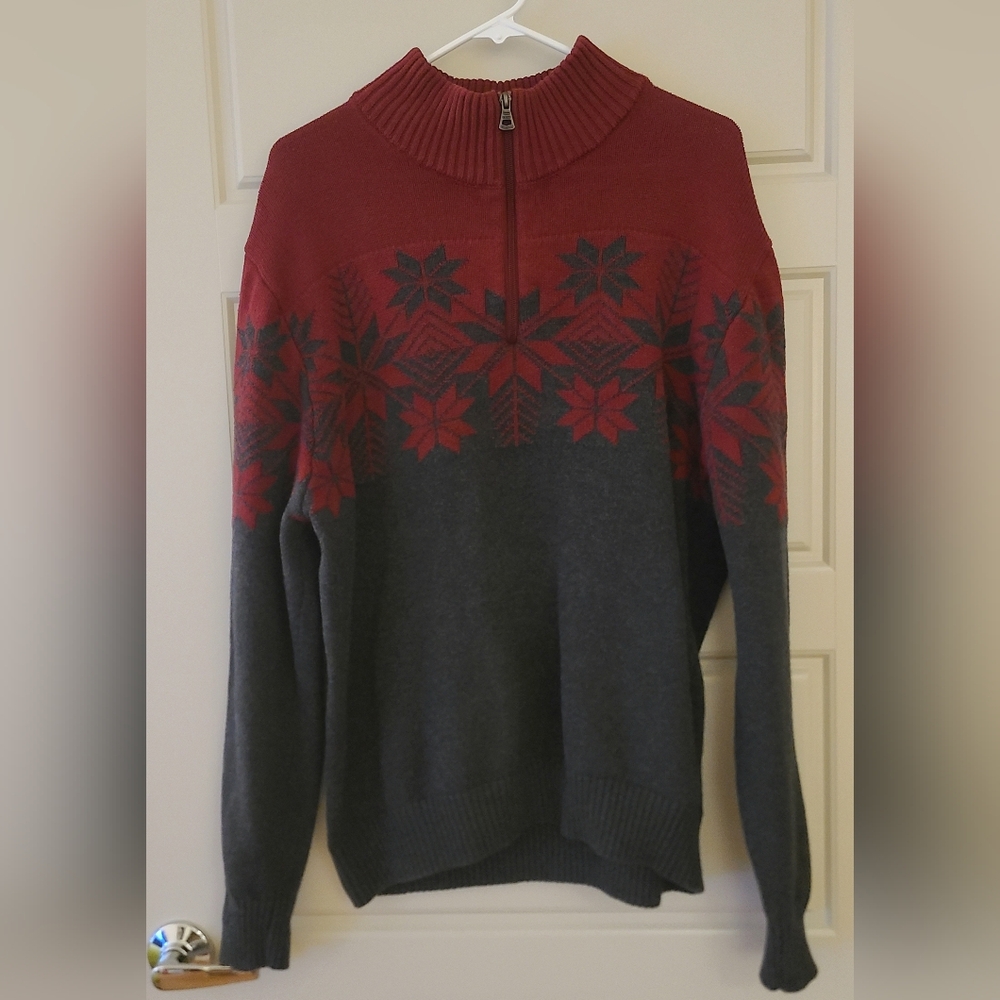 Weatherproof Men's Zip Sweater, Red/Charcoal, XL
